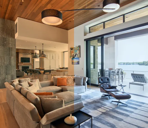 Control4 living room illustrating warmer and cooler lighting through the day