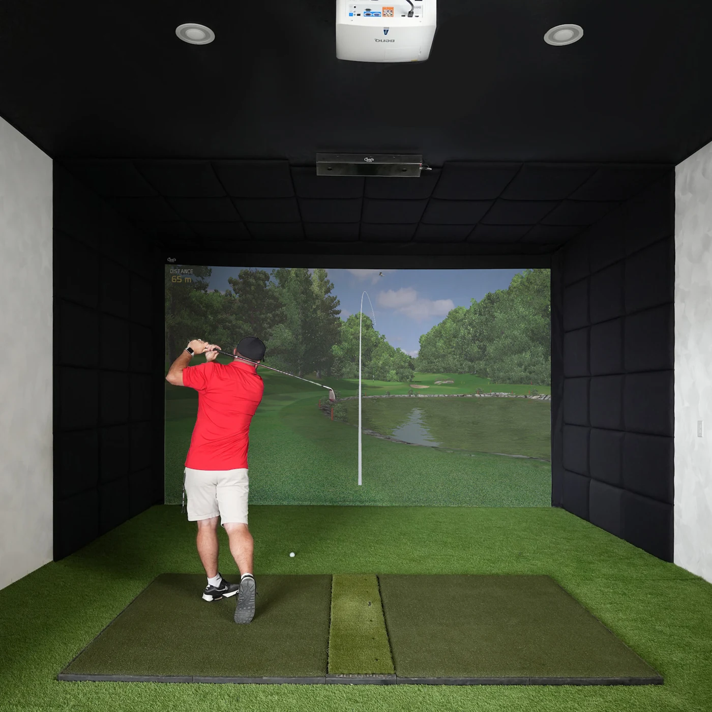 Carl's Place Built-In Golf Room Kit in a finished room