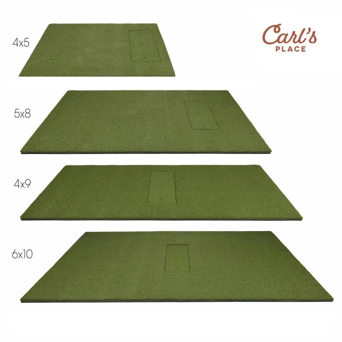 Carl's HotShot Golf Mat System shown in multiple sizes